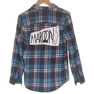 Upcycled Maroon 5 Band Reworked Blue Gray Flannel Shirt Size Small